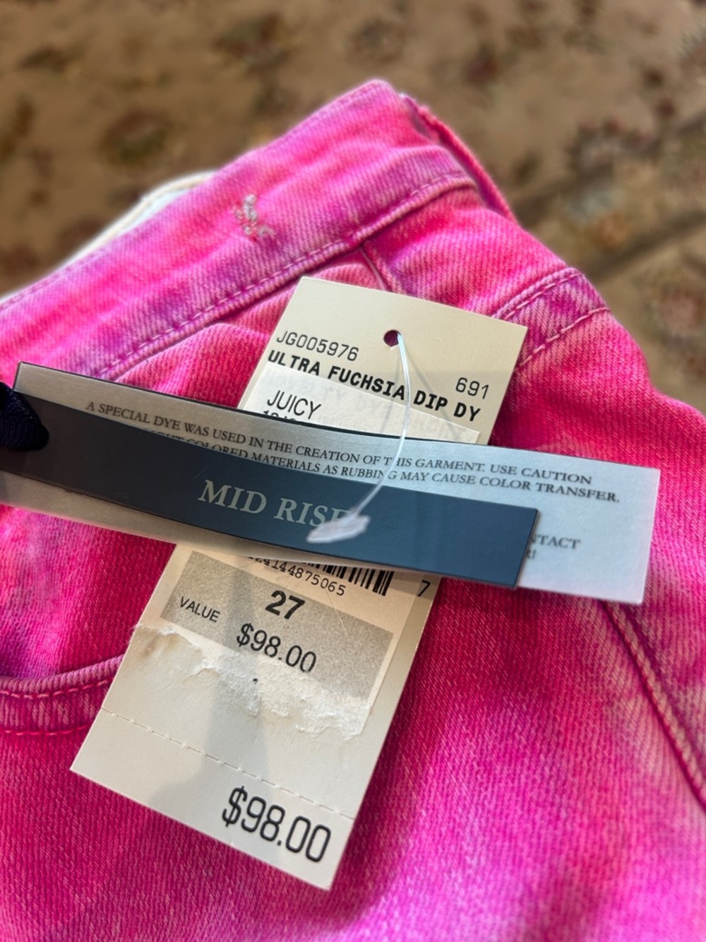 Juicy Couture Pink Dip Dyed Ombre Denim Roll-Cuff Shorts-27-NWT - Picture 7 of 9